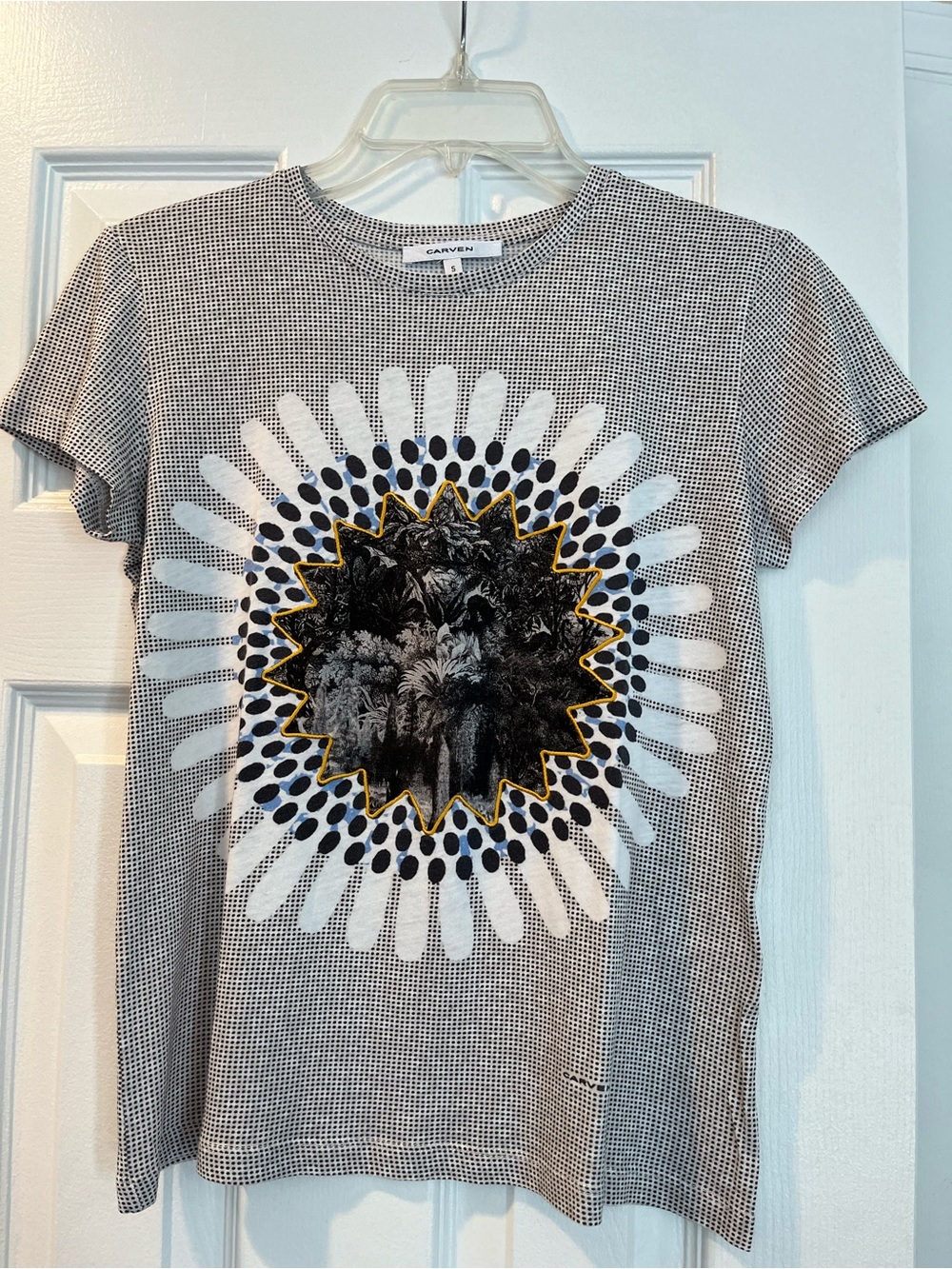 Carven Black, White & Gold Graphic Short Sleeve Tee